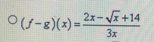 Find (f-g)(x) when f(x)=2x+6/3x and g(x)=(sqrt)x-8/3x