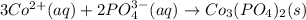 3Co^{2+}(aq)+2PO_4^{3-}(aq)\rightarrow Co_3(PO_4)_2(s)
