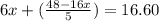 6x+(\frac{48-16x}{5})=16.60
