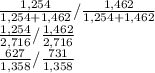 \frac{1,254}{1,254+1,462} /  \frac{1,462}{1,254+1,462}\\ \frac{1,254}{2,716} / \frac{1,462}{2,716}\\\frac{627}{1,358} /  \frac{731}{1,358}