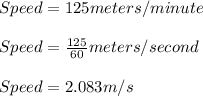 Speed= 125 meters/minute\\\\Speed =\frac{125}{60}meters/second\\\\Speed=2.083m/s