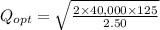 Q_{opt} = \sqrt{\frac{2\times40,000\times125}{2.50}}