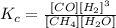 K_c=\frac{[CO][H_2]^3}{[CH_4][H_2O]}