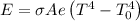 E = \sigma Ae\left ( T^{4}-T_{0}^{4} \right )