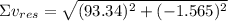 \Sigma v_{res} = \sqrt{( 93.34)^{2} + (- 1.565)^{2}}