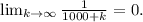 \lim_{k\rightarrow \infty} \frac{1}{1000+k}=0.