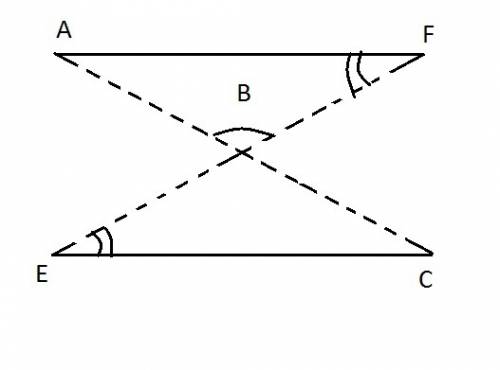 The figure below shows segments ac and ef which intersect at point b. segment af is parallel to segm