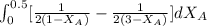 \int_{0}^{0.5}[\frac{1}{2(1 - X_{A})} - \frac{1}{2(3 - X_{A})}] dX_{A}