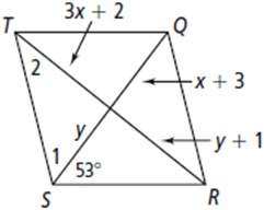 What is the value of x? 2 1 5 4 what is the value of y? 4 3 2 1