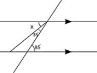 Apair of parallel lines is cut by a transversal: what is the measure of angle x? a: 50 degrees b: