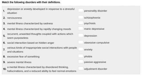 Match the following disorders with their definitions. asap! : d