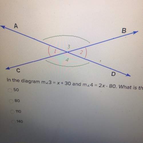 In the diagram m 3 = x + 30 and m 4 =2x-80. what is the measure of angle 3 ?