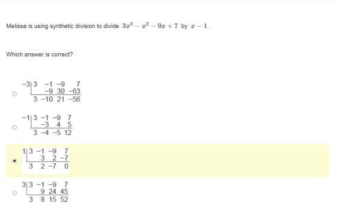 Correct answer only melissa is using synthetic division to divide. which answer is correct?