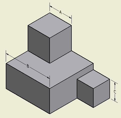 In the picture shown below, a cube with a side of 2 inches is placed directly on top of a larger cub
