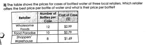 The table shows the prices for cases of bottled water at three local retailers. which retailer offer