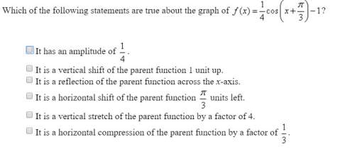 Which of the following statements are true about the graph of f (x) = 1/4 coz ( x + π/3) - 1? selec