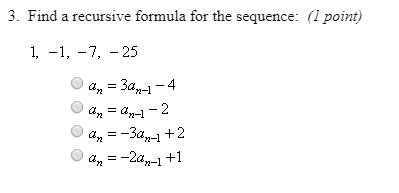 Find a recursive formula for the sequence: 1, -1, -7, -25