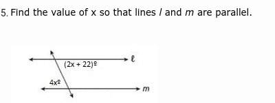 Find the value of x so that lines l and m are parallel.