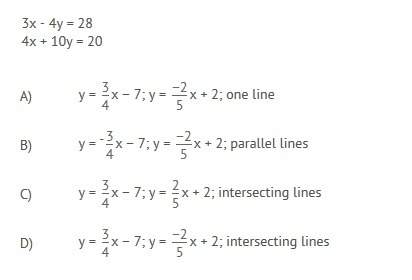 What is the slope-intercept form for each equation in this system? compare the slopes and y-interce