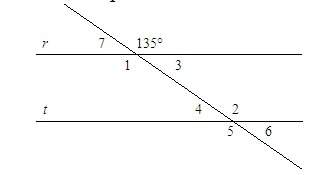 Line r is parallel to line t. find m angle 5 45 35 135 145