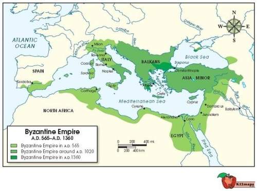 The map below shows the extent of the byzantine empire at three different times in history. use the