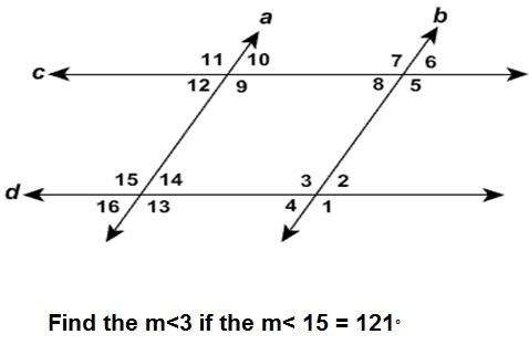 In the following picture, line a is parallel to line b and line c is parallel to line d. 59º 180º 90