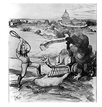 How did the interstate commerce act of 1887 attempt to solve the problem shown in the cartoon?