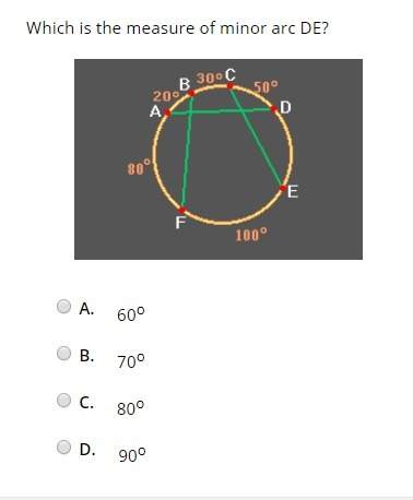 Which is the measure of minor arc de? a. 60° b. 70° c. 80° d. 90°