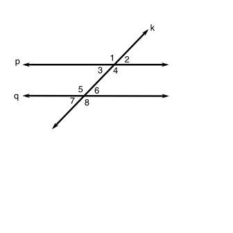 In the figure, p || q. identify each pair of equal angles as vertical angles, corresponding angles,