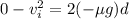 0 - v_i^2 = 2(-\mu g)d