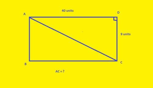 Arectangle has a width of 9 units and a length of 40 units. what is the length of a diagonal? 31 uni