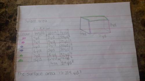 What is the surface area of a rectangular prism with a base length of 7 yd, a base width of 5 yd, an