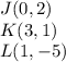 J(0,2)\\K(3,1)\\L(1,-5)