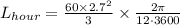 L_{hour}=\frac{60\times 2.7^2}{3}\times \frac{2\pi }{12\cdot 3600}
