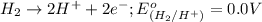 H_2\rightarrow 2H^++2e^-;E^o_{(H_2/H^{+})}=0.0V