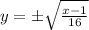 y=\pm\sqrt{\frac{x-1}{16}}