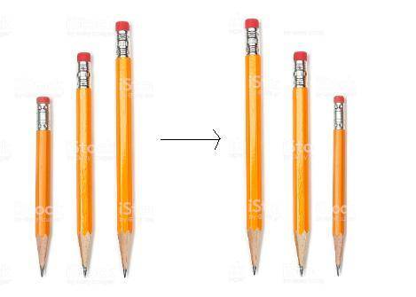 Krystal puts three pencils in order from longest to shortest. what is a fast way to order the same p