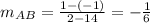 m_{AB}=\frac{1-(-1)}{2-14}=-\frac{1}{6}