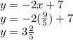 y=-2x+7\\y=-2(\frac{9}{5})+7\\y=3\frac{2}{5}