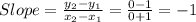 Slope=\frac{y_2-y_1}{x_2-x_1}=\frac{0-1}{0+1}=-1