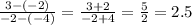 \frac{3-(-2)}{-2-(-4)}= \frac{3+2}{-2+4} = \frac{5}{2}=2.5