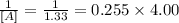 \frac{1}{[A]}=\frac{1}{1.33} =0.255 \times 4.00
