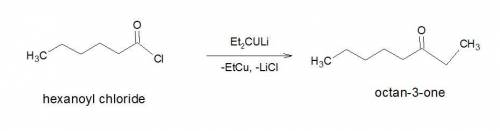 Draw the product that is expected when hexanoyl chloride is treated with et2culi