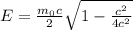 E=\frac{m_{0}c^}2}{\sqrt{1-\frac{c^{2}}{4c^{2}}}}