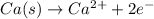 Ca(s) \rightarrow Ca^{2+} + 2e^{-}