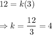 12=k(3)\\\\\Rightarrow k=\dfrac{12}{3}=4