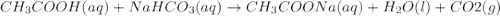 CH_3COOH(aq)+NaHCO_3(aq)\rightarrow CH_3COONa(aq)+H_2O(l)+CO2(g)