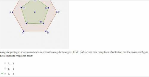 Aregular pentagon shares a common center with a regular hexagon. if lm || ab, across how many lines