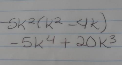 Expand. your answer should be a polynomial in standard form. -5k^2(k^2-4k)=