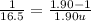 \frac{1}{16.5} = \frac{1.90 - 1}{1.90u}